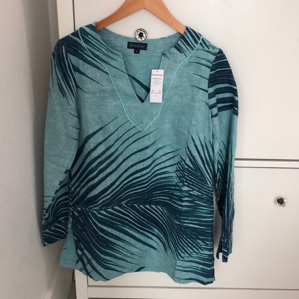 Reyn Spooner women’s tunic, style design “Shaded Fronds” in aqua sea